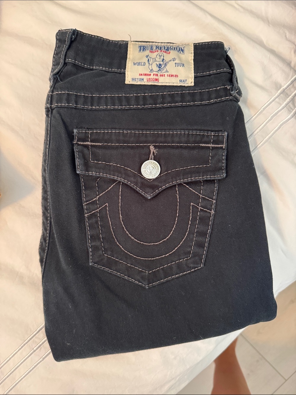 True Religion Women's Black Skinny Jeans with Signature Pocket Flap